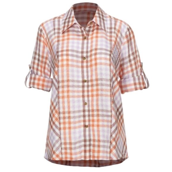 Cabi Legacy Shirt Size Large Gingham White Pink Button Up Rayon Collared Shirt # - Picture 2 of 8